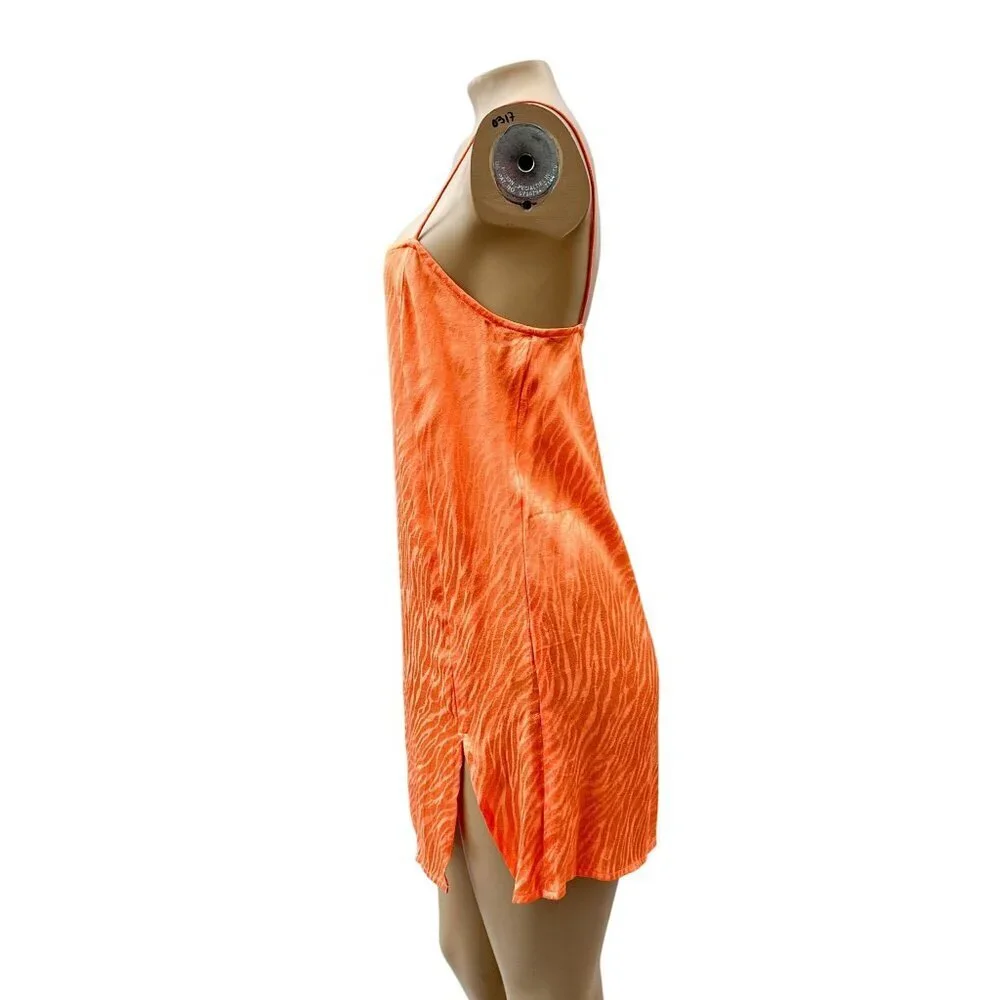 Motel Zebra Print Spaghetti Strap Side Slit Slip Dress Cantaloupe Orange Women S